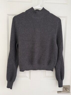 Zara Dark Charcoal Ribbed Mock Neck Sweater